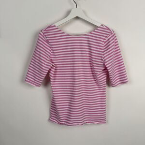 United Colors of Benetton Striped Ballet Tee Womens L Pink White 3/4 Sleeve Top